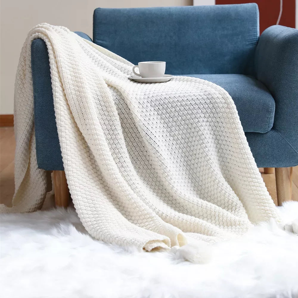 Dark Green Knit Cashmere-Feel Shawl & Oversized Throw Blanket - DSARD