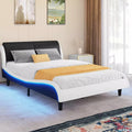 Queen Faux Leather LED Bed Frame with Wave Design – No Box Spring