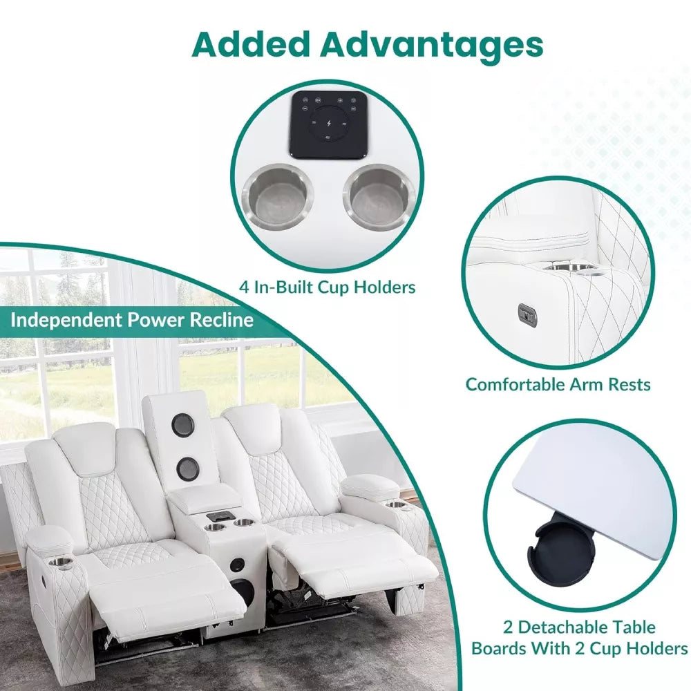 Modern Recliner Home Theater Sofa with Wireless Charging, USB, LED & Speakers - DSARD