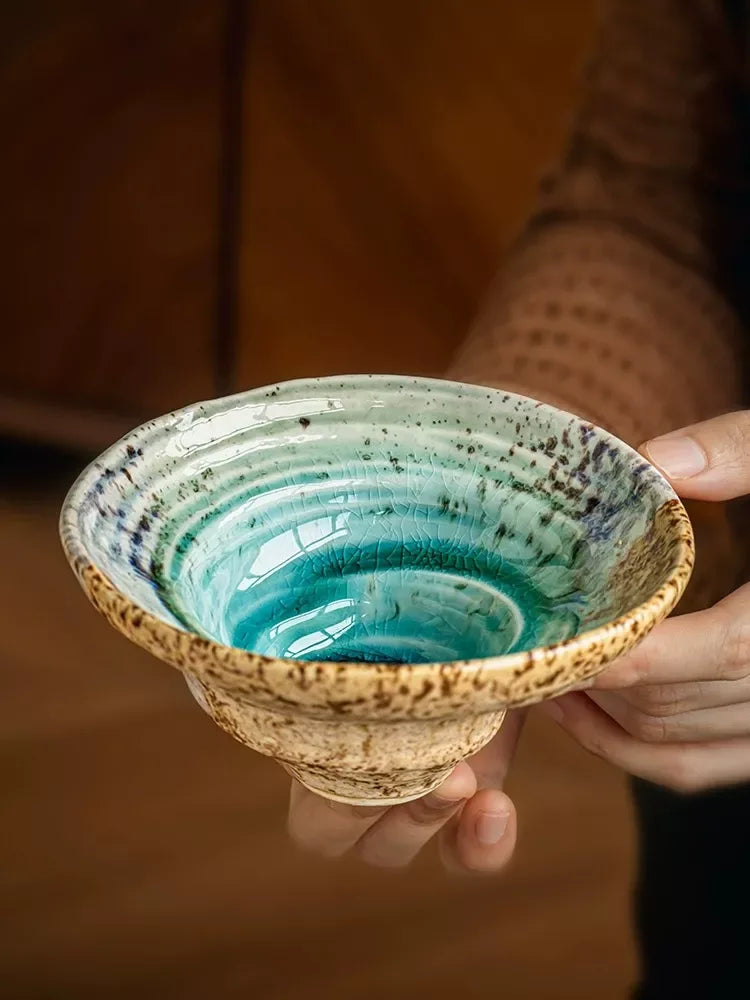 Color-Block Ice-Crack Glaze 5.5″ Irregular Ceramic Dessert Bowl - DSARD