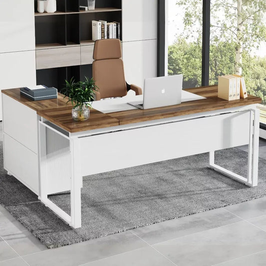 Modern L-Shaped Office Desk Set with Drawers and File Cabinet - DSARD
