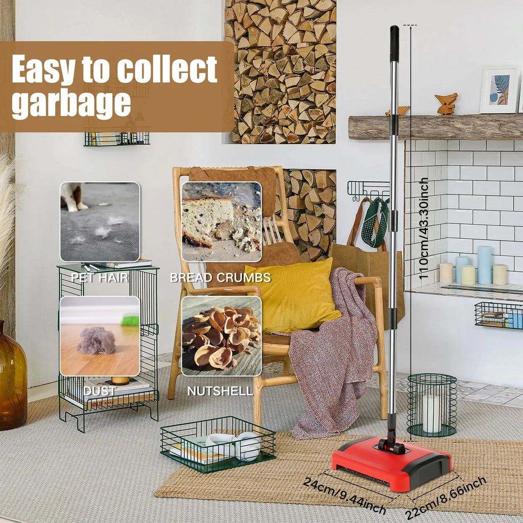 Hand-Push Carpet Floor Sweeper – Automatic Broom Cleaner for Home, Office, Rugs, Pet Hair, Dust & Debris
