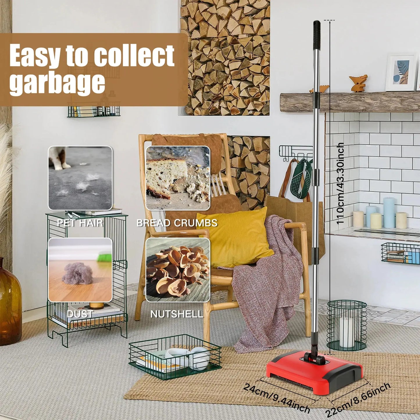 Hand-Push Carpet Floor Sweeper – Automatic Broom Cleaner for Home, Office, Rugs, Pet Hair, Dust & Debris