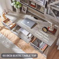 60″ Rustic Farmhouse Executive Desk with Hutch and Charging Station - DSARD - DSARD