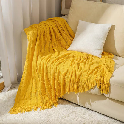 Ultra-Soft Jacquard Knit Tassel Throw Blanket