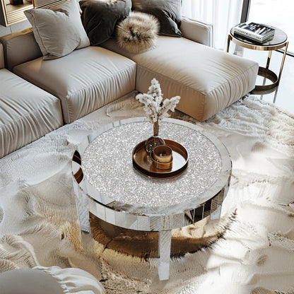 Elegant Mirrored Coffee Table with Crystal Inlay - DSARD
