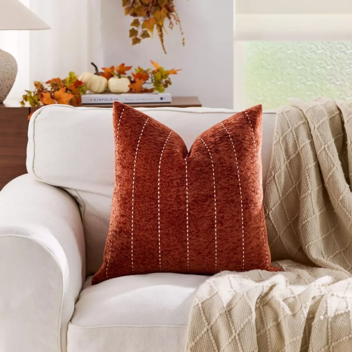 Autumn Harvest Embroidered Pillow Cover 18x18inc – Cozy Fall Home Décor - DSARD