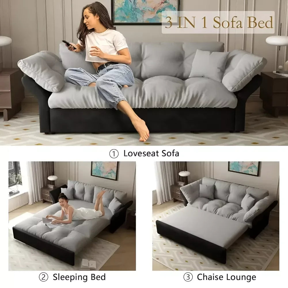 74.8” Velvet Queen Sleeper Sofa Bed with Pull-Out & Storage – Convertible Futon Couch - DSARD - DSARD