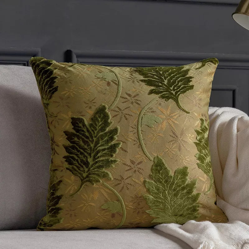 Luxury Embroidered Leaf Cushion Cover 18×18 Inch