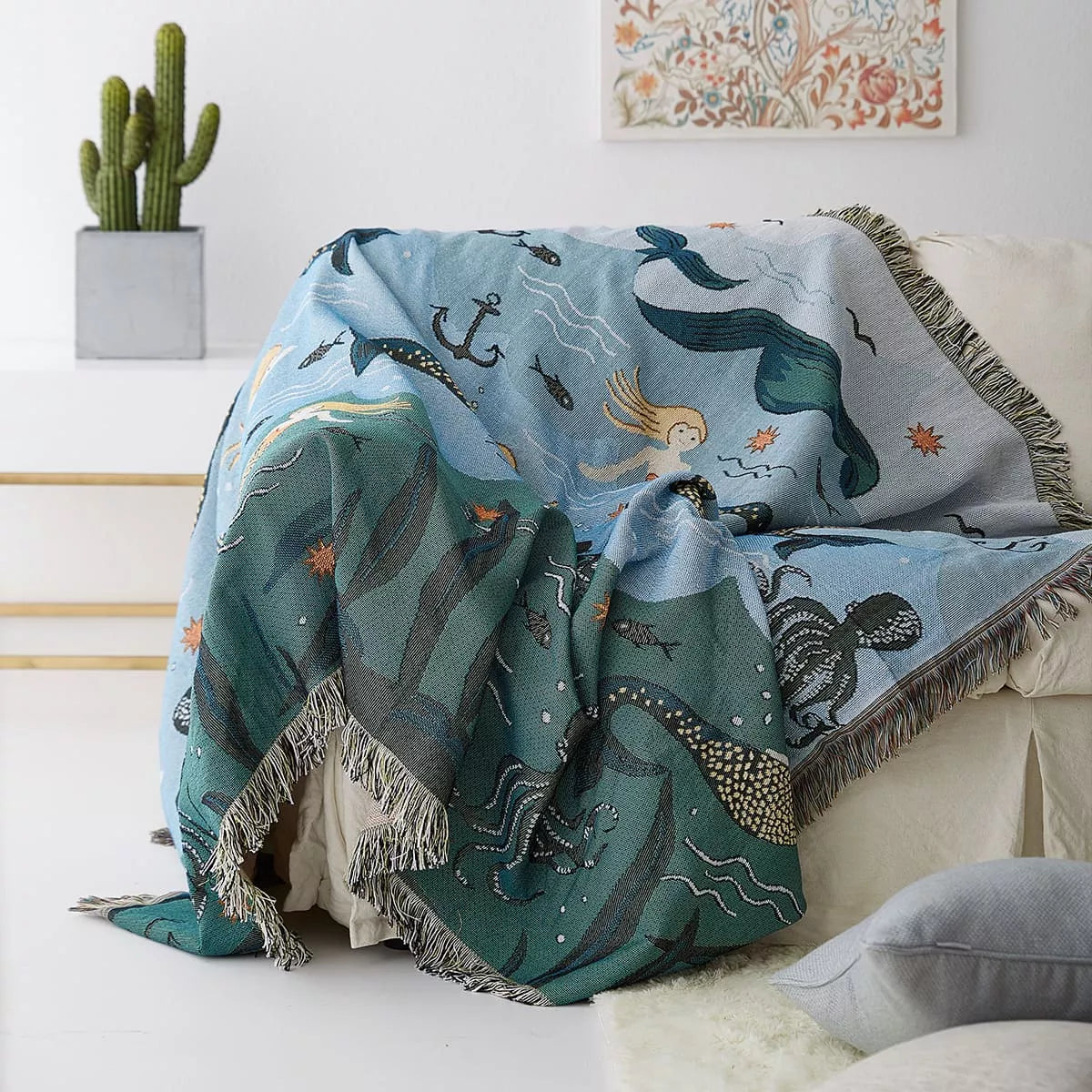 Nordic Mermaid Knit Sofa Blanket – Cozy Home & Outdoor Throw