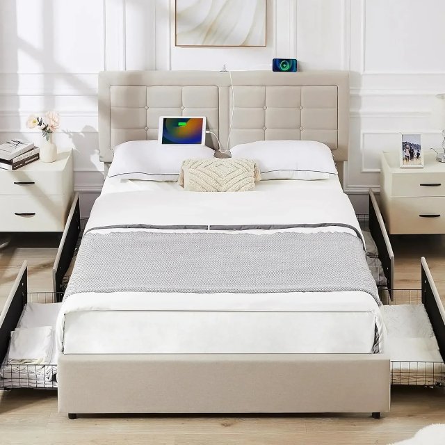Queen Size Bed Frame with Rollers – Easy-Move Modern Platform