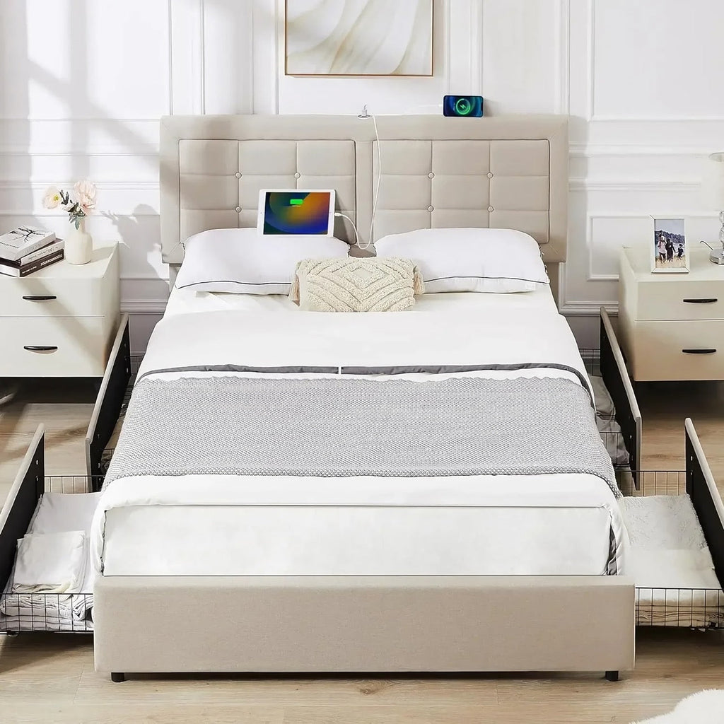 Queen Size Bed Frame with Rollers – Easy-Move Modern Platform