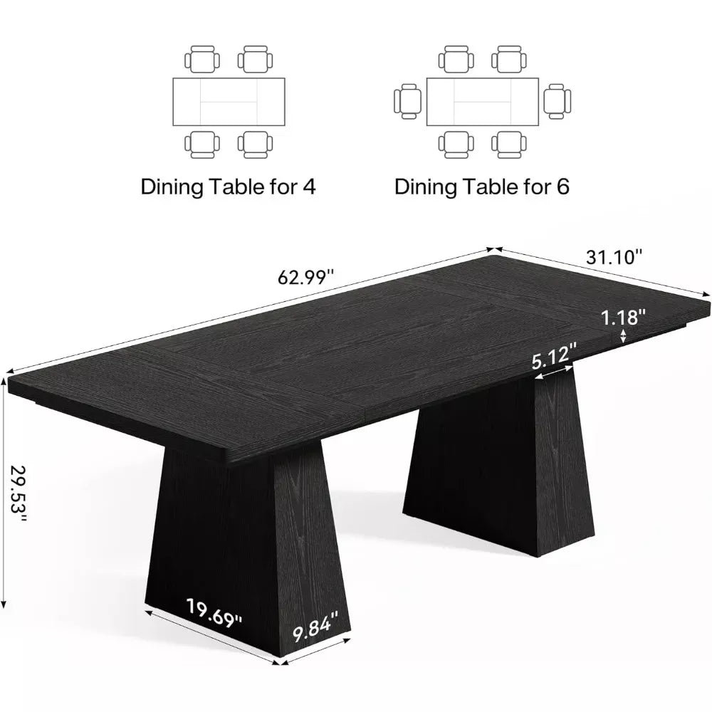 Modern Rectangular Dining Table for 6 – Wood Top with Heavy-Duty Metal Legs - DSARD