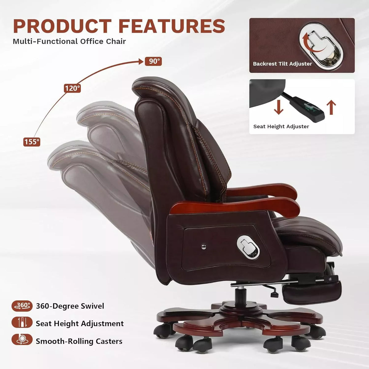 Luxury Leather Executive Office Chair with Massage and Footrest - DSARD