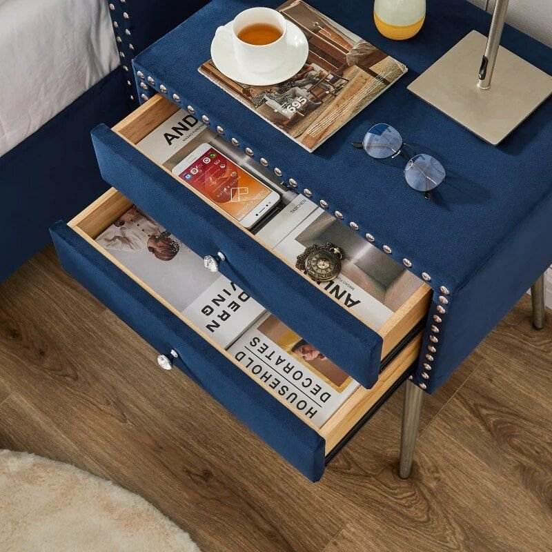 Luxury King-Sized Bed Set with Upholstered Headboard and Matching Nightstands