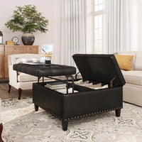 Square Faux Leather Ottoman with Storage - DSARD