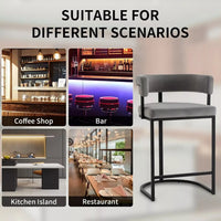 Set of 4 Modern Velvet Bar Stools with Barrel Backrest and Black Metal Footrest - DSARD