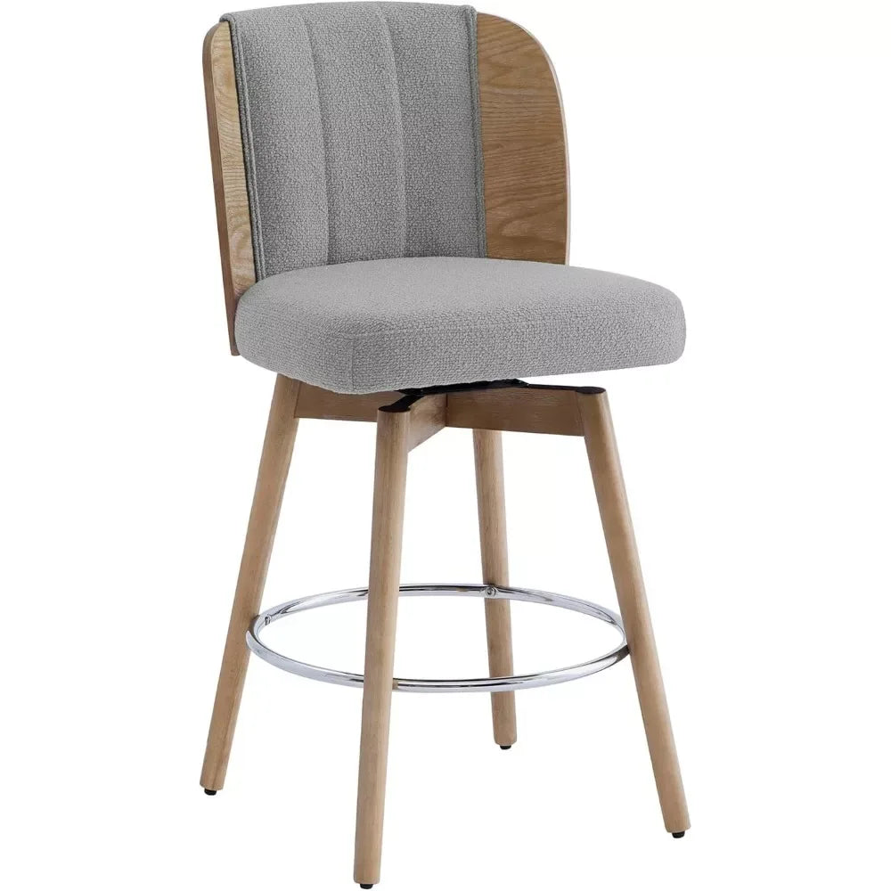 Counter Height Bar Stools Set of 2, 360° Swivel Upholstered with Back, Wood Legs - DSARD - DSARD