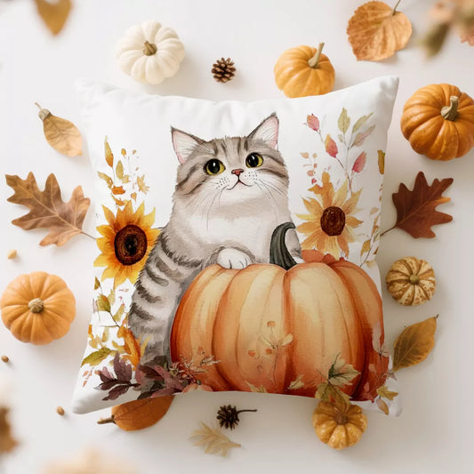 Cat Pumpkin Maple Leaf Cushion Cover