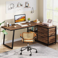 Industrial L-Shaped Computer Desk with Drawers and Shelves, 53 Inch Corner Desk - DSARD
