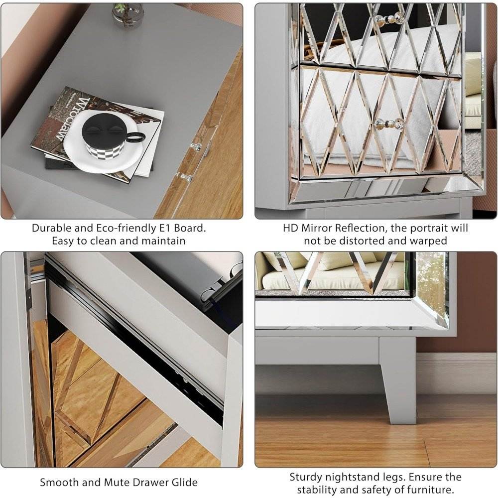 Modern Mirrored Premium Nightstands Set of 2