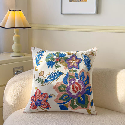 Floral Embroidered Cotton Pillow Cover 18×18 Inch – Cozy Decorative Cushion Case