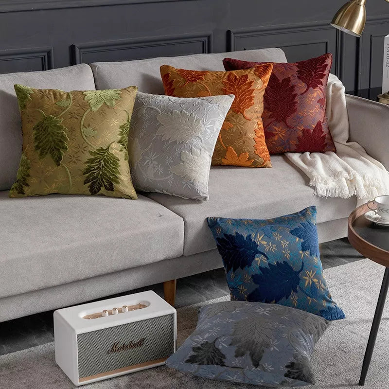 Luxury Embroidered Leaf Cushion Cover 18×18 Inch