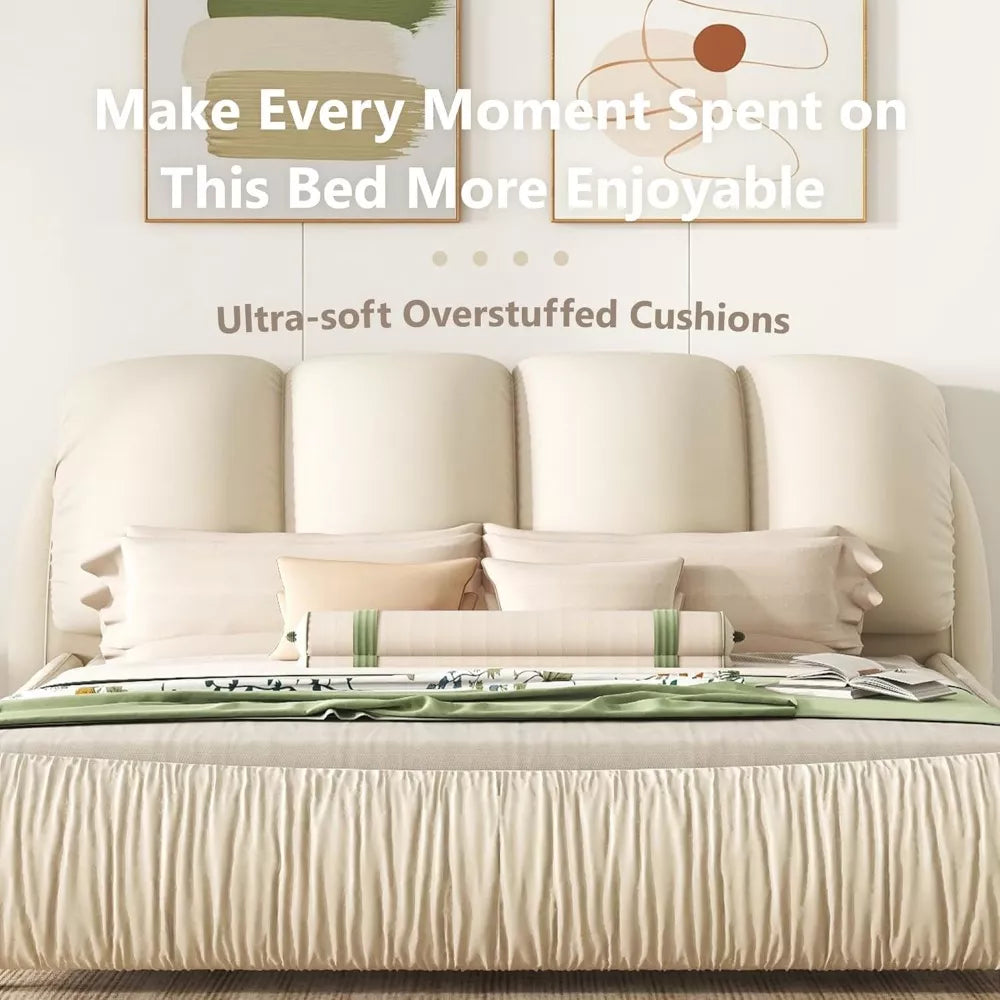 King Size Faux Leather Platform Bed with Padded Headboard - Modern Upholstered Bed Frame | Luxury Bedroom Furniture by DSARD