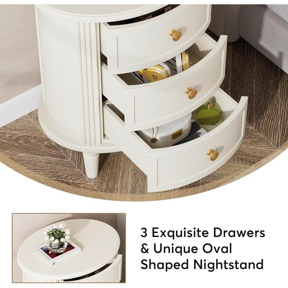 Set of 2 Modern Oval Premium Nightstands with Storage
