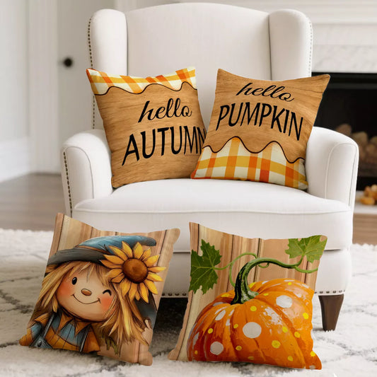 Autumn Pumpkin Scarecrow Cushion Cover
