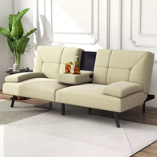Convertible Linen Fabric Lounge Couch with Cup Holders - DSARD - DSARD