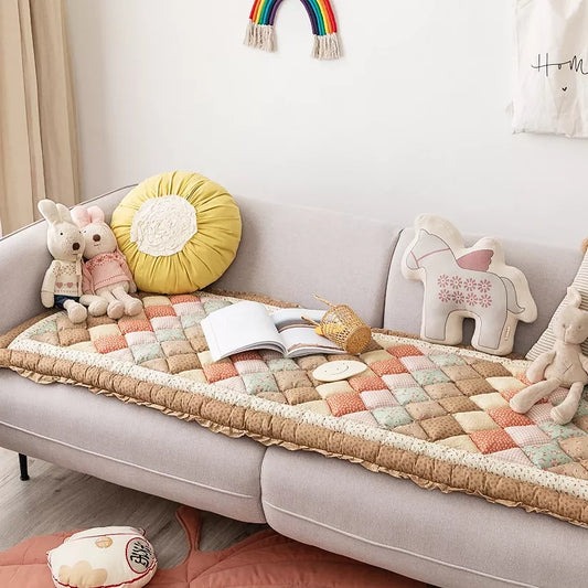 Thick Cotton Grid Patchwork Sofa Cushion & Anti-Slip Tatami Mat