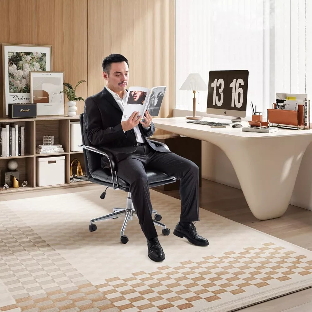 Modern Ergonomic Leather Office Chair with Reclining Backrest & Footrest - DSARD