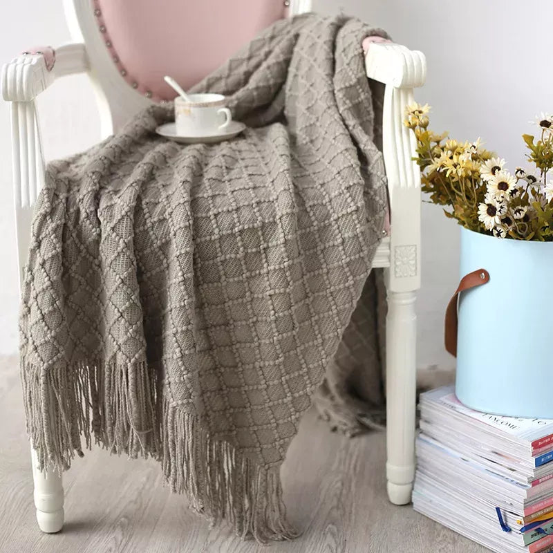 Knitted Throw Blanket with Tassels