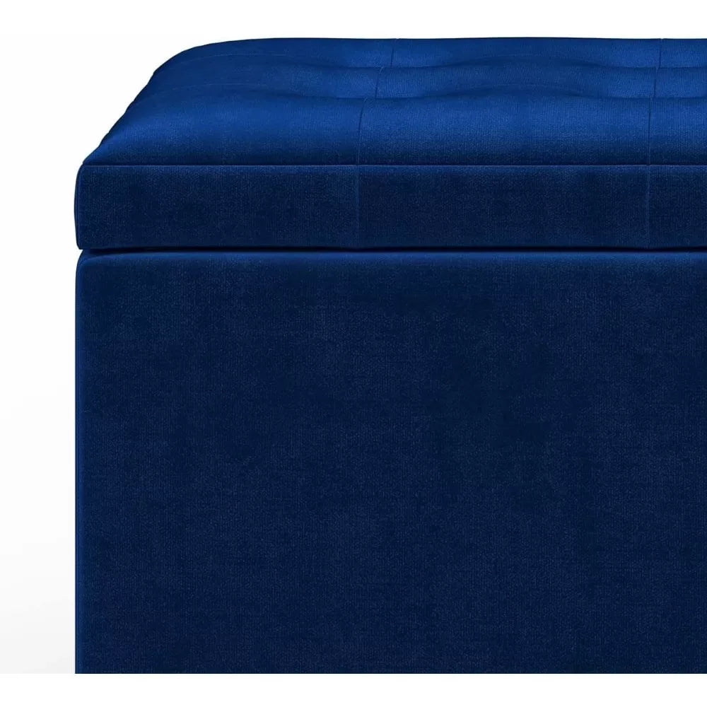 34-Inch Blue Velvet Storage Ottoman Bench with Tufted Top for Living Room - DSARD - DSARD
