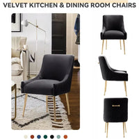 Modern Velvet Dining Chair Set of 2 with Gold Legs, Tufted Upholstered Living Room Chairs - DSARD