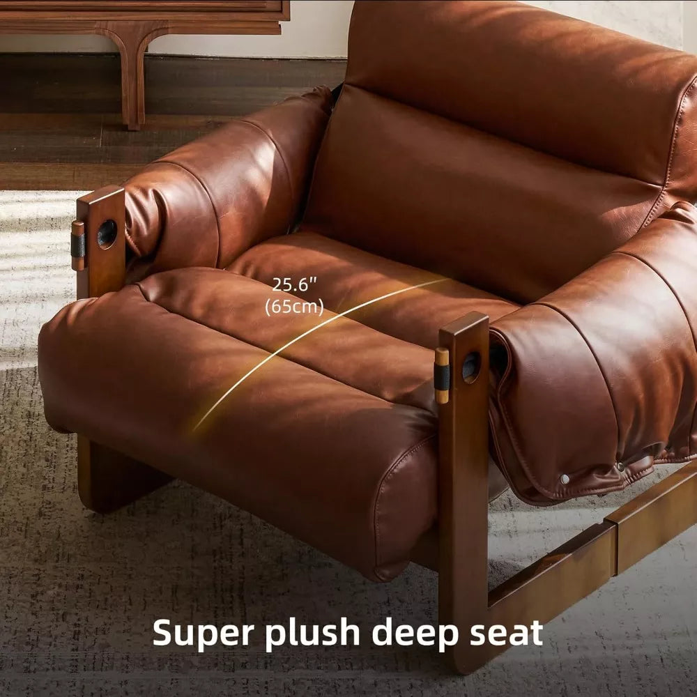 Vintage Solid Wood Lounge Chair with Retro Leather & Deep Cushioned Seat - DSARD