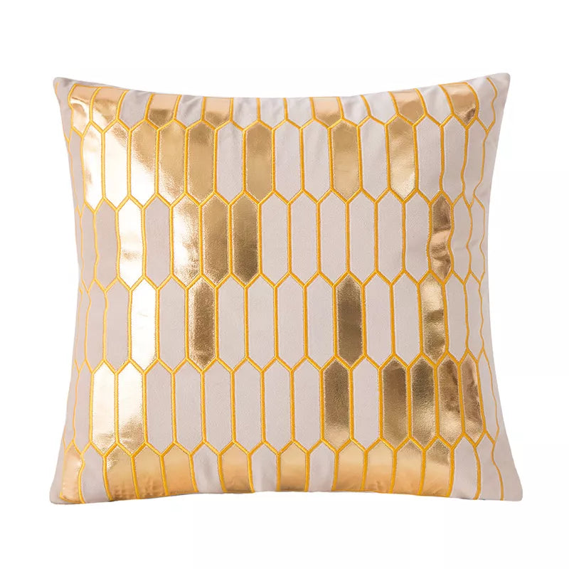 Gold Embroidered Velvet Geometric Cushion Cover 18x18in