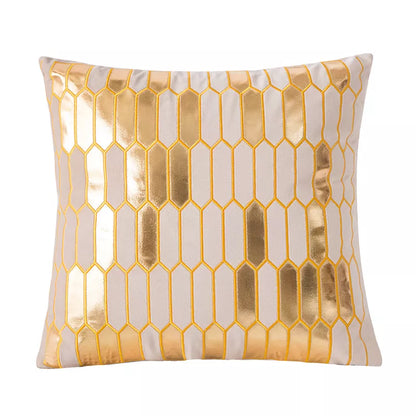 Gold Embroidered Velvet Geometric Cushion Cover 18x18in