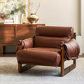 Vintage Solid Wood Lounge Chair with Retro Leather & Deep Cushioned Seat - DSARD