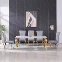 70″ Modern Faux Marble Dining Table for 6-8 People with S-Shaped Gold Base - DSARD