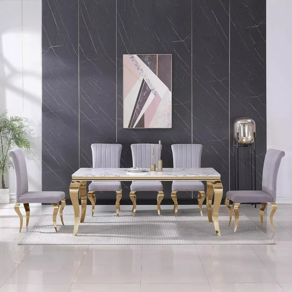 70″ Modern Faux Marble Dining Table for 6-8 People with S-Shaped Gold Base - DSARD - DSARD