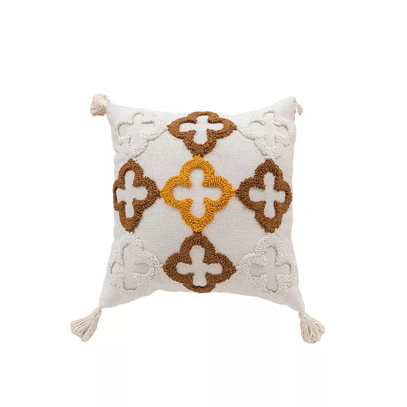 Retro Geometric Embroidered Cotton Canvas Pillow Cover 18x18in