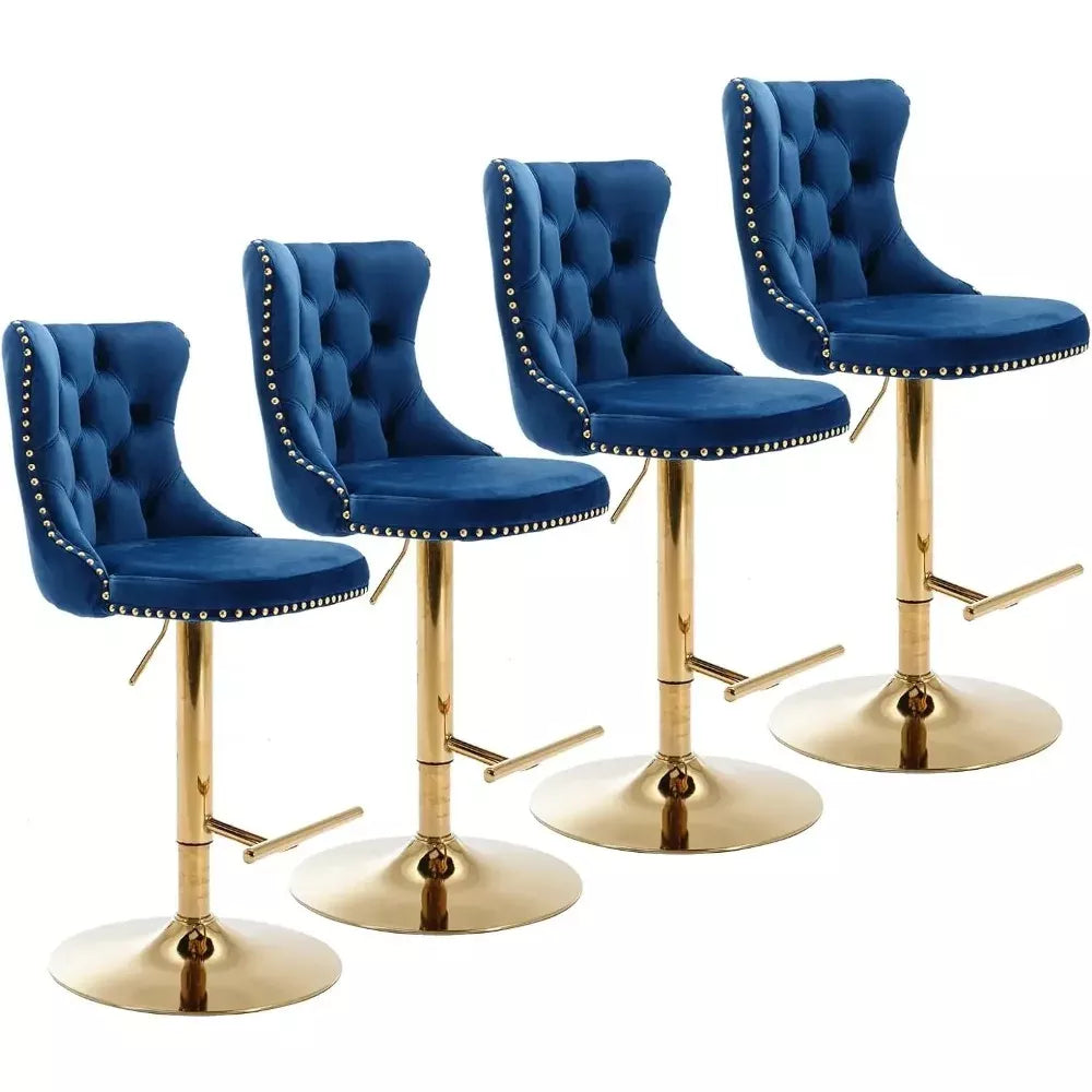 Velvet Adjustable Bar Stools Set of 4 with High Back and Nailhead Trim - DSARD