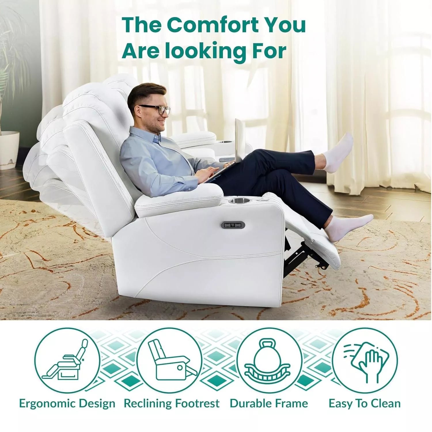 Modern Recliner Home Theater Sofa with Wireless Charging, USB, LED & Speakers - DSARD