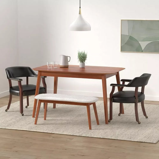 Elegant Cherry Finish Dining Chair with Casters & Nailhead Trim - DSARD - DSARD