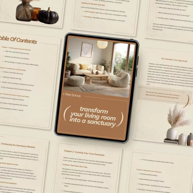 Transform Your Living Room into a Sanctuary Digital Guide | Cozy Home Styling eBook | Living Room Makeover Checklist | Home Sanctuary Design for Relaxation & Calm