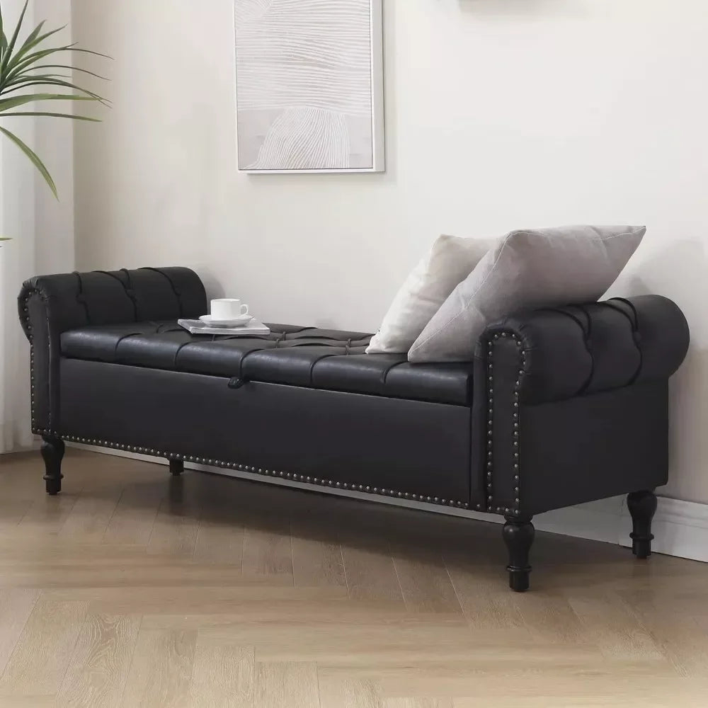 67 Inch Leather Storage Ottoman Bench with Arms - DSARD - DSARD