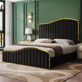 Luxury Queen Bed Frame with 61.4″ Tufted Velvet Headboard & Gold Trim - DSARD