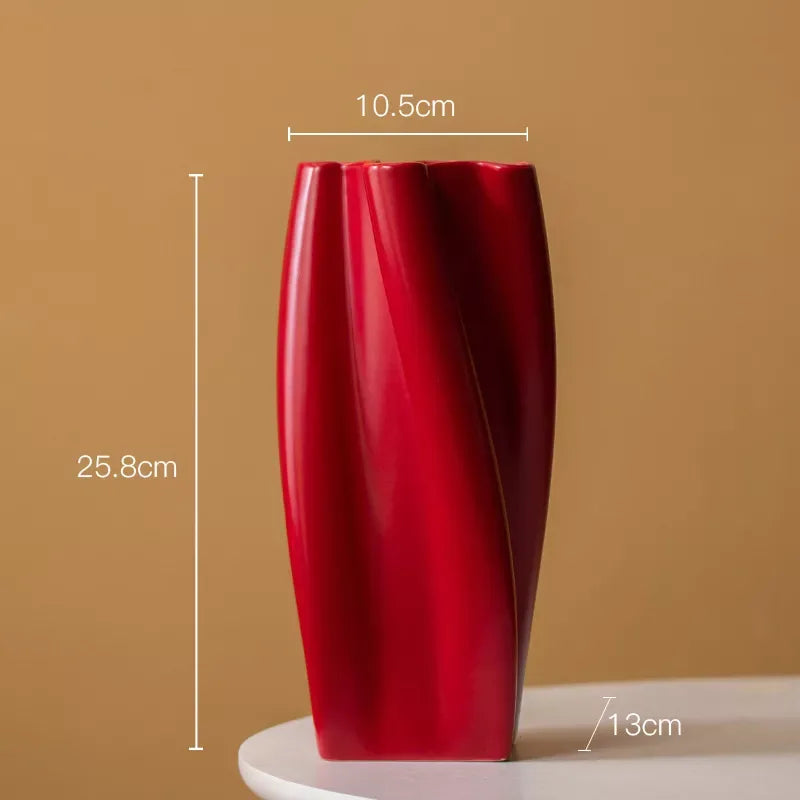 Ceramic Vase with Curved Lines – Green, Pink & Orange Tabletop Centerpiece - DSARD